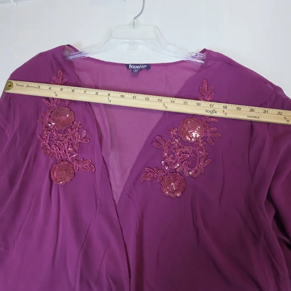 Roaman's 2 Pc Dress & Sheer Jacket Set 38W Purple Sequin Embroidered Plus Size
